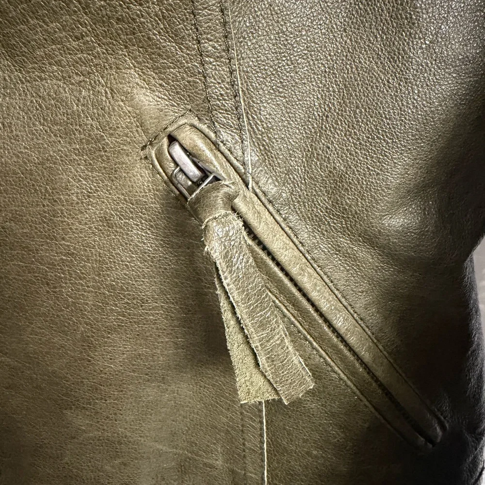 $275 BB Dakota Womens Size M LEATHER Olive Green Coat Jacket Nordstrom Zip up
